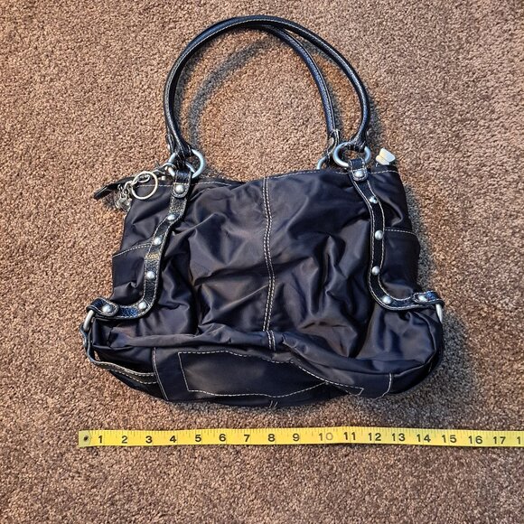 Kathy Van Zeeland Shoulder Bag W/Riveting Details&Fleur-de-lis Purse Charm Keych - Picture 3 of 12